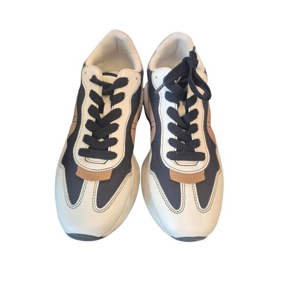 Steve Madden Women's White/Tan/Black Faux Leather Julez Platform Tea Sneakers - Picture 11 of 12